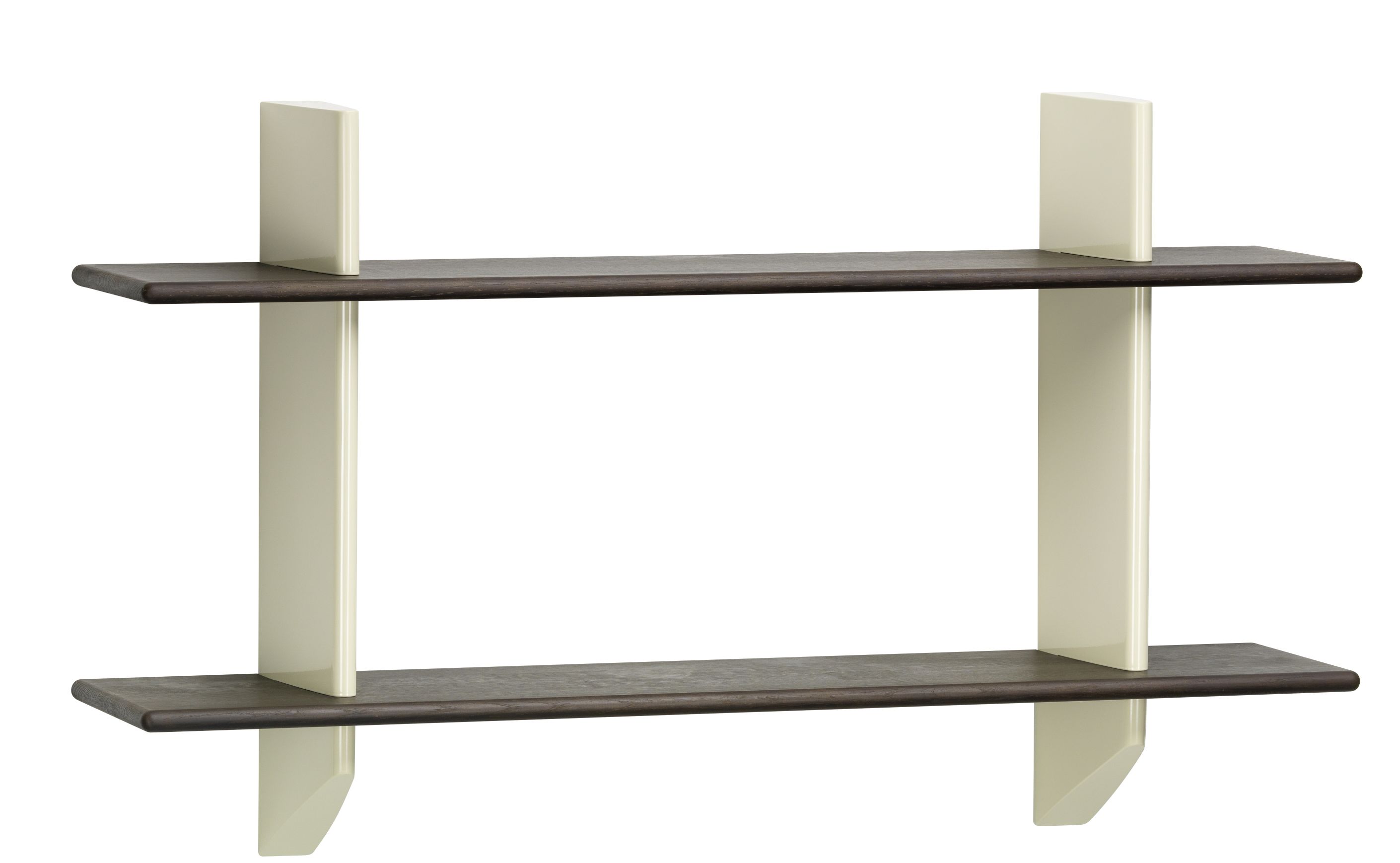 Vitra Wandregal Rayonnage Mural mit zwei dunklen Holzablagen und hellen Halterungen.