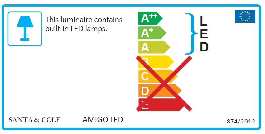 Energielabel der Amigo LED Deckenleuchte von Santa & Cole mit sehr guter Energieeffizienz.