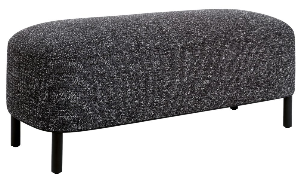 Amie Bank von Schönbuch, gepolsterte Sitzbank mit grauem Stoffbezug und schwarzen Füßen.