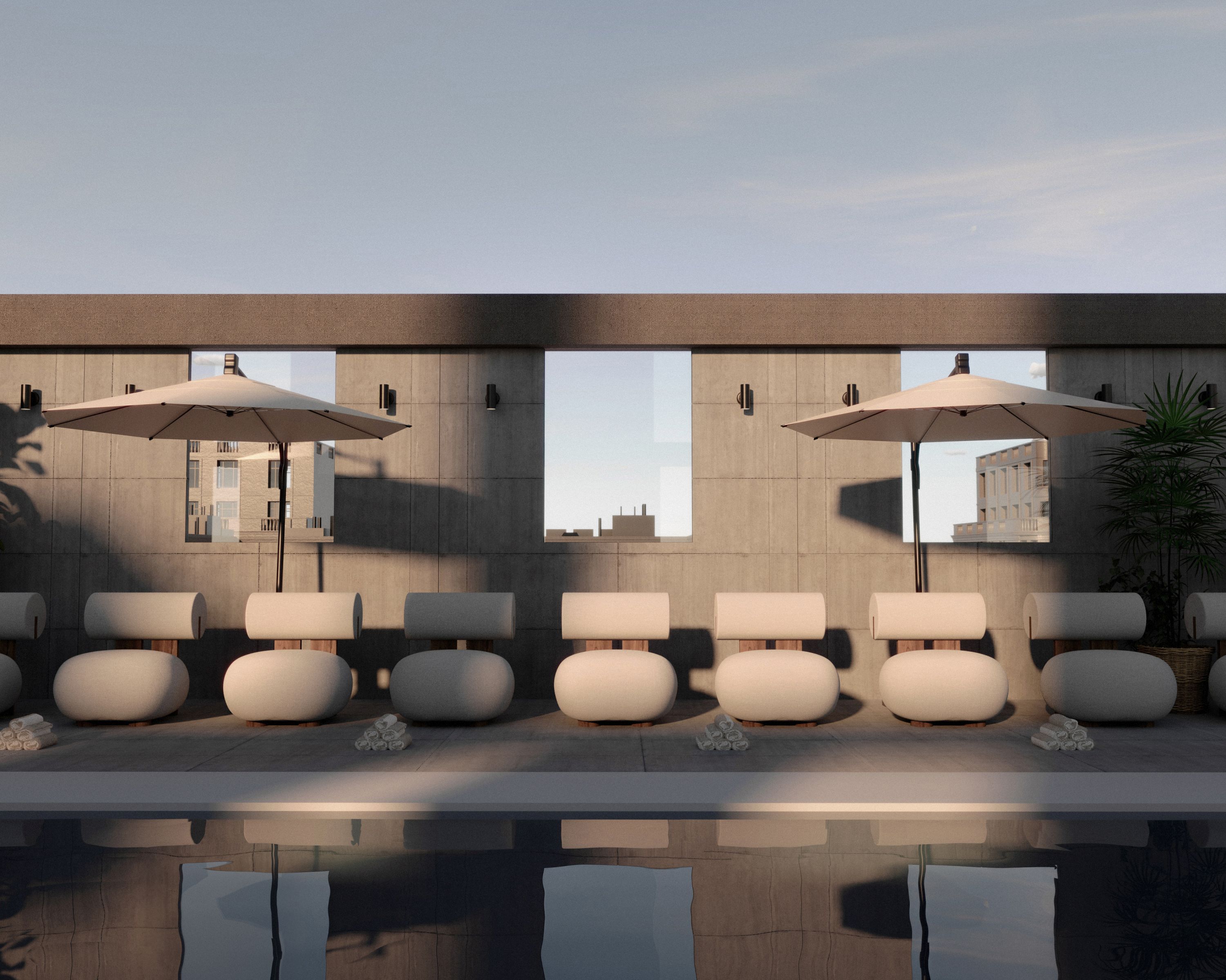 Hippo Lounge Outdoor Sessel von Norr11 am Pool, moderne Gartenmöbel für Terrasse.