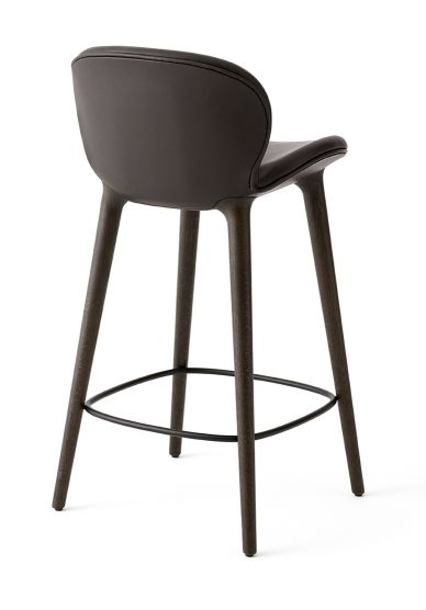 Dunkelbrauner Lodge Tresenhocker mit Eichenholz-Gestell und Lederbezug, ideal für Küche und Bar.