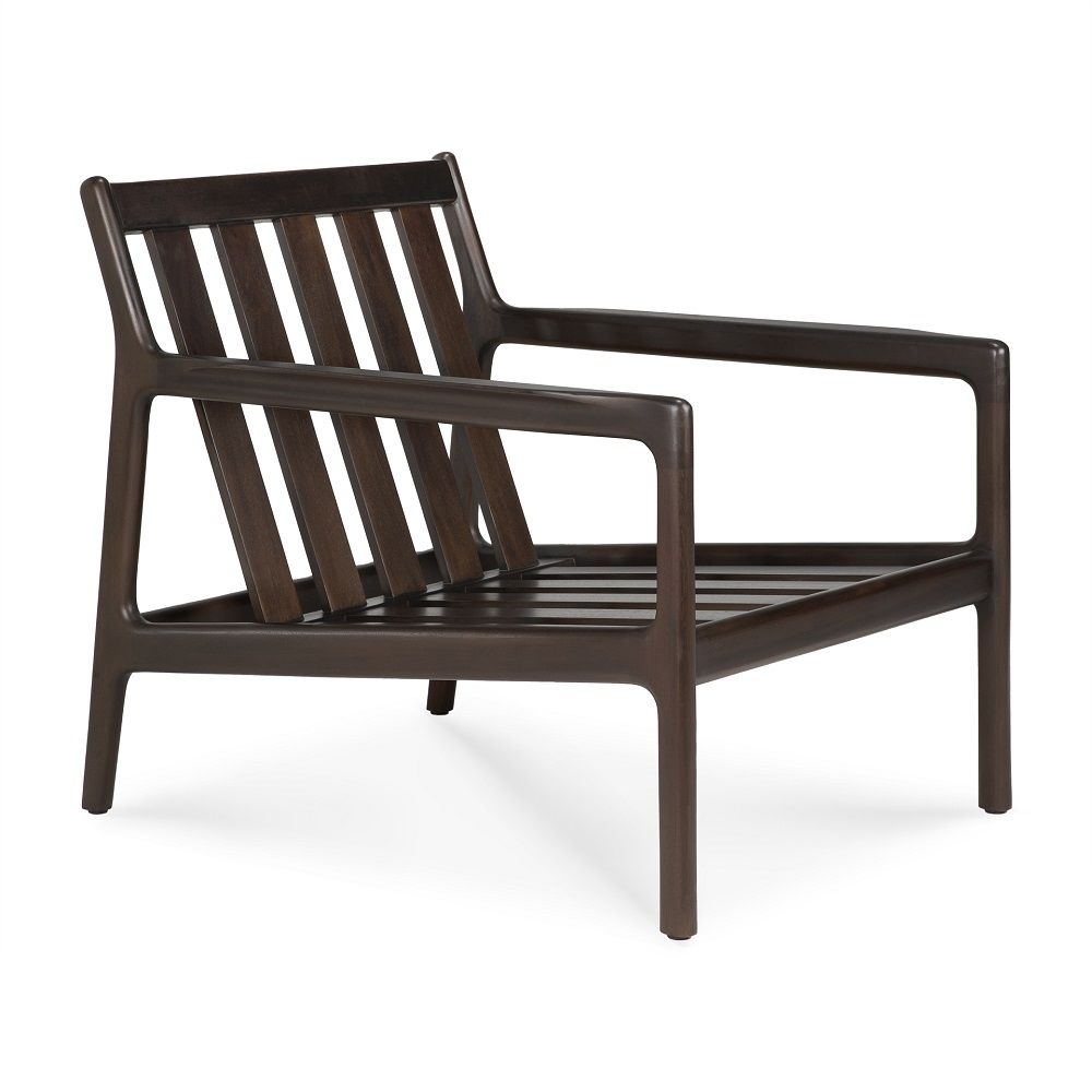 Ethnicraft Jack Liegestuhlgestell aus Mahagoni in Dunkelbraun, modernes Design mit Holzlatten.