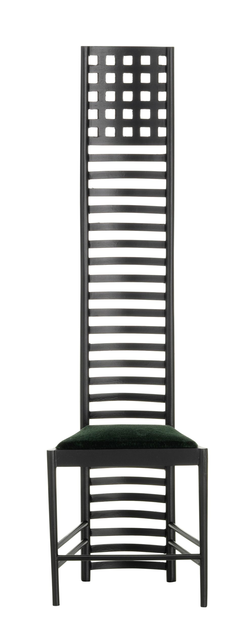 Detailansicht: Hill House 1 Miniaturstuhl von Vitra, schwarz mit grünem Sitzpolster.