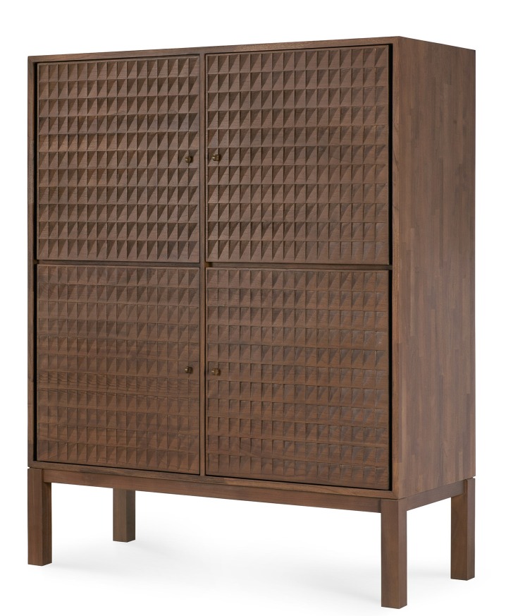 Sono Cupboard Anrichte von Ethnicraft: Schrank aus massivem Teakholz mit vier Türen und geometrischem Muster.