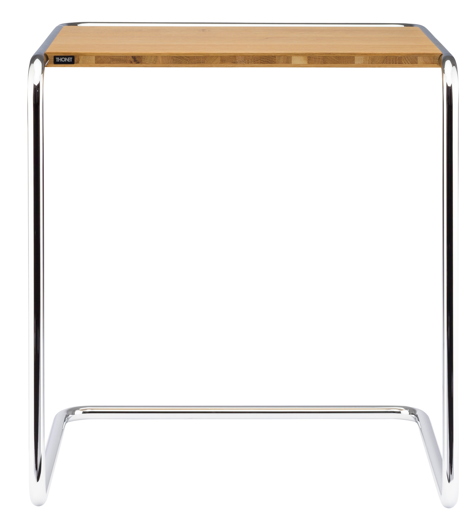 B97 Thonet Beistelltisch mit Holzplatte und verchromtem Stahlrohrgestell, modernes Designmöbel.