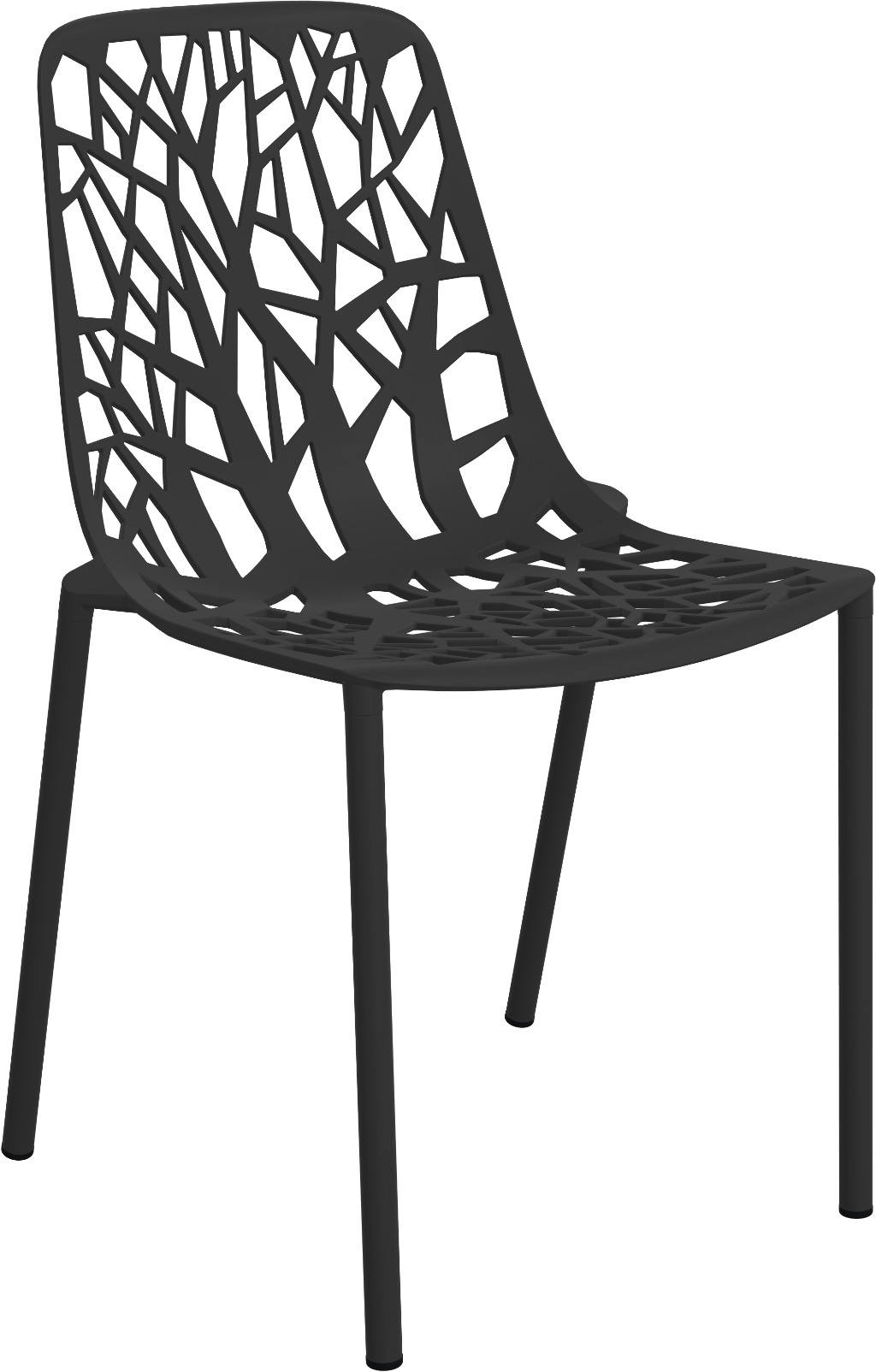 Bild eines schwarzen Forest Outdoor Stuhls mit Baumdesign für Garten und Terrasse.