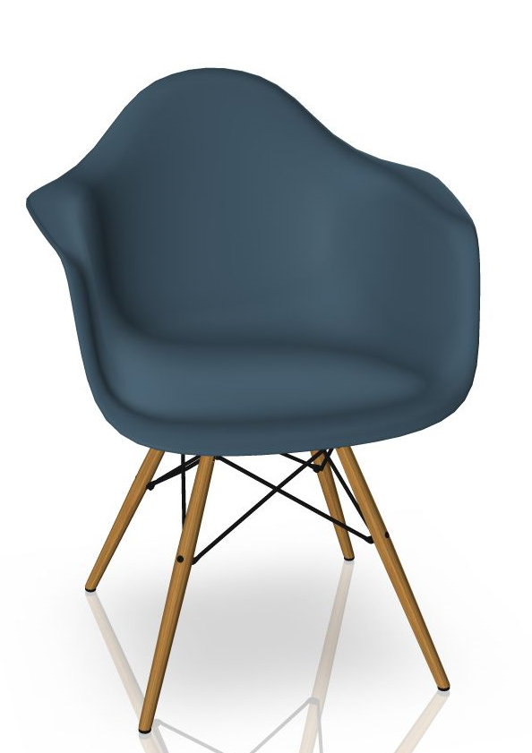 Vitra Eames Plastic Arm Chair DAW Stuhl in Meerblau mit Eschenholz-Beinen. Designklassiker für Esszimmer.