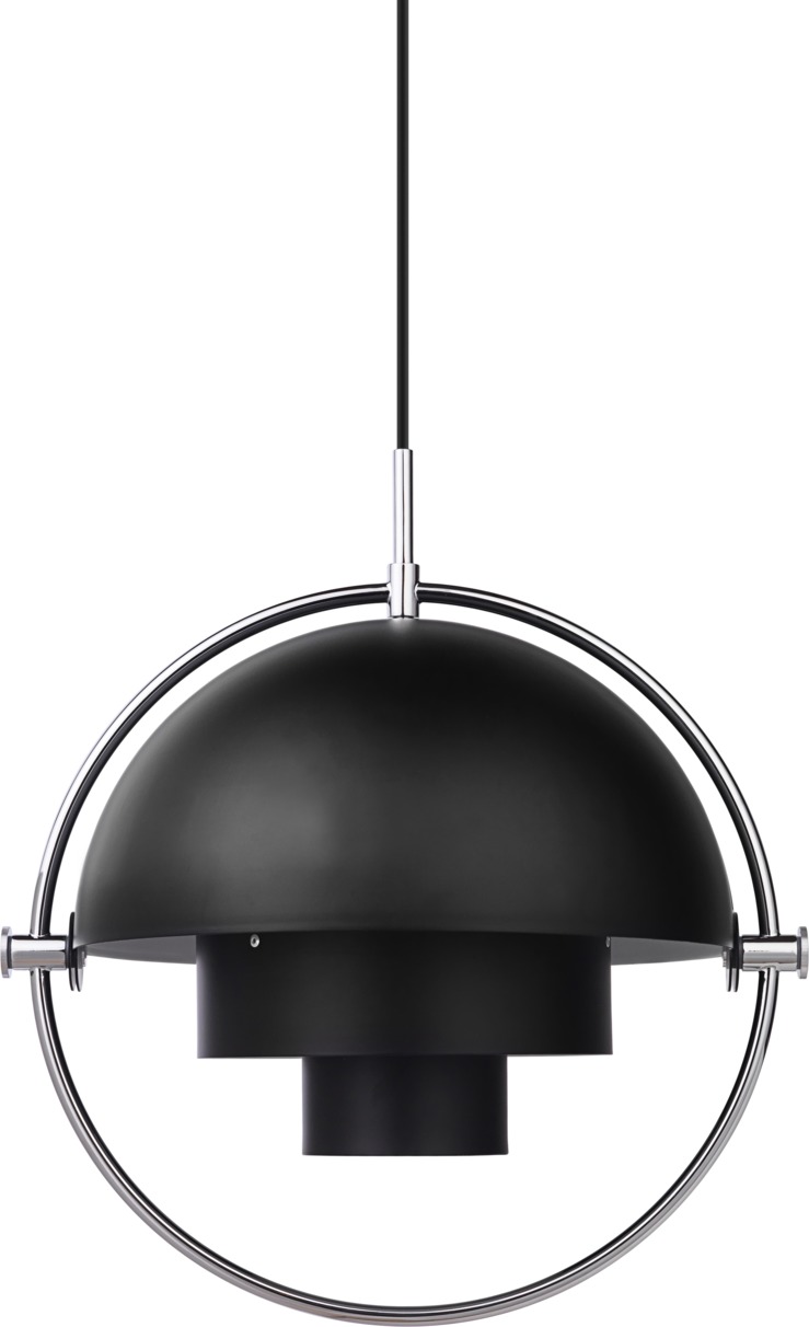 Gubi Multi-Lite Pendelleuchte in Schwarz und Chrom: Moderne Hängeleuchte für stilvolle Innenräume.