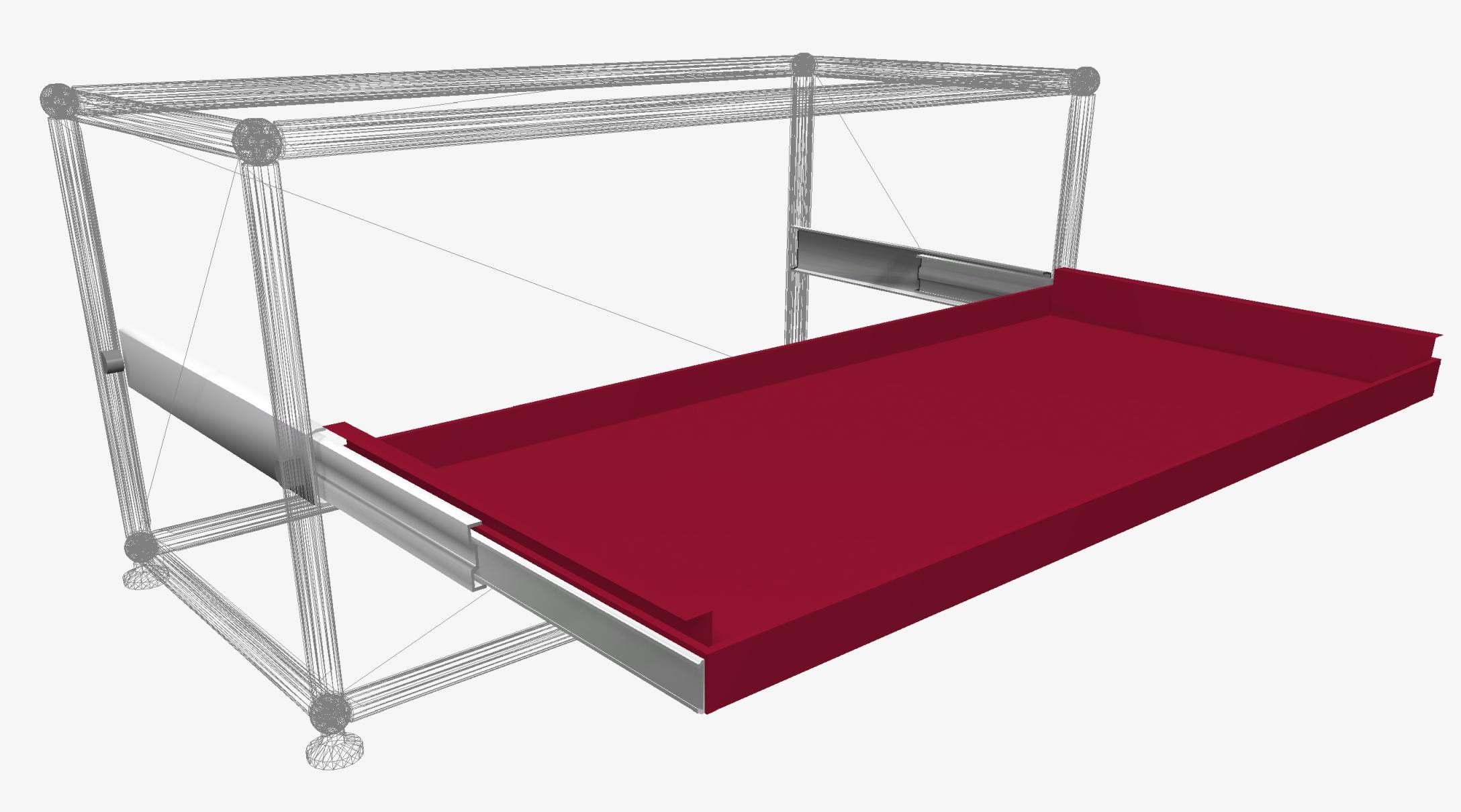 USM Haller Ausziehtablar Ersatzteil rot 75 x 50 cm, Tablar für USM Möbelbausystem in Nahaufnahme.