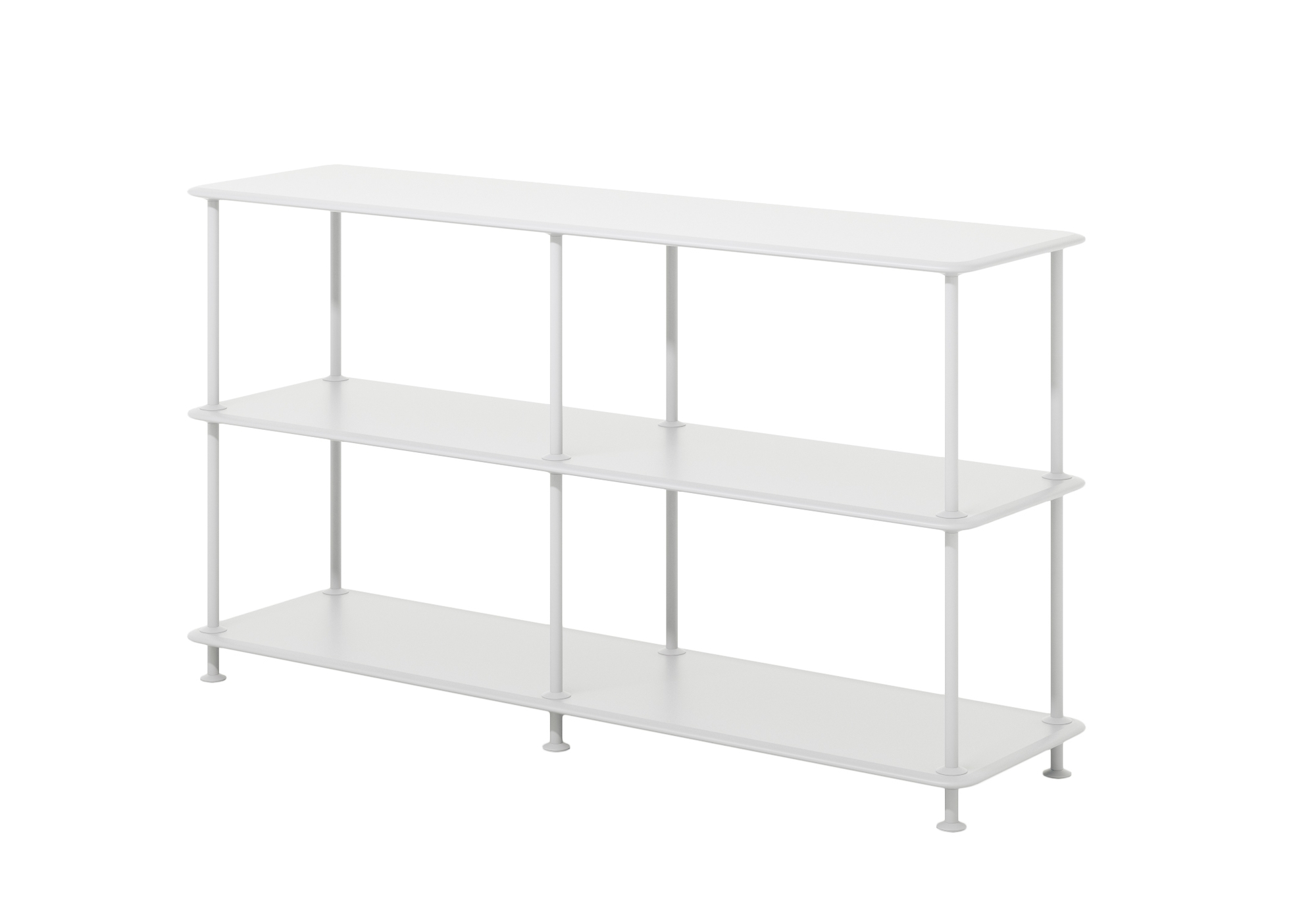 Weißes Montana Free Regal mit drei Ebenen, modernes Design für Wohnzimmer und Büro.