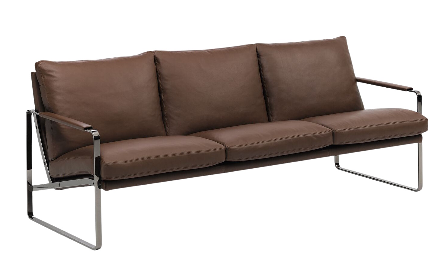 Braunes 710 Fabricius Sofa von Walter Knoll mit Chromgestell. Hochwertiges Ledersofa für Wohnzimmer.