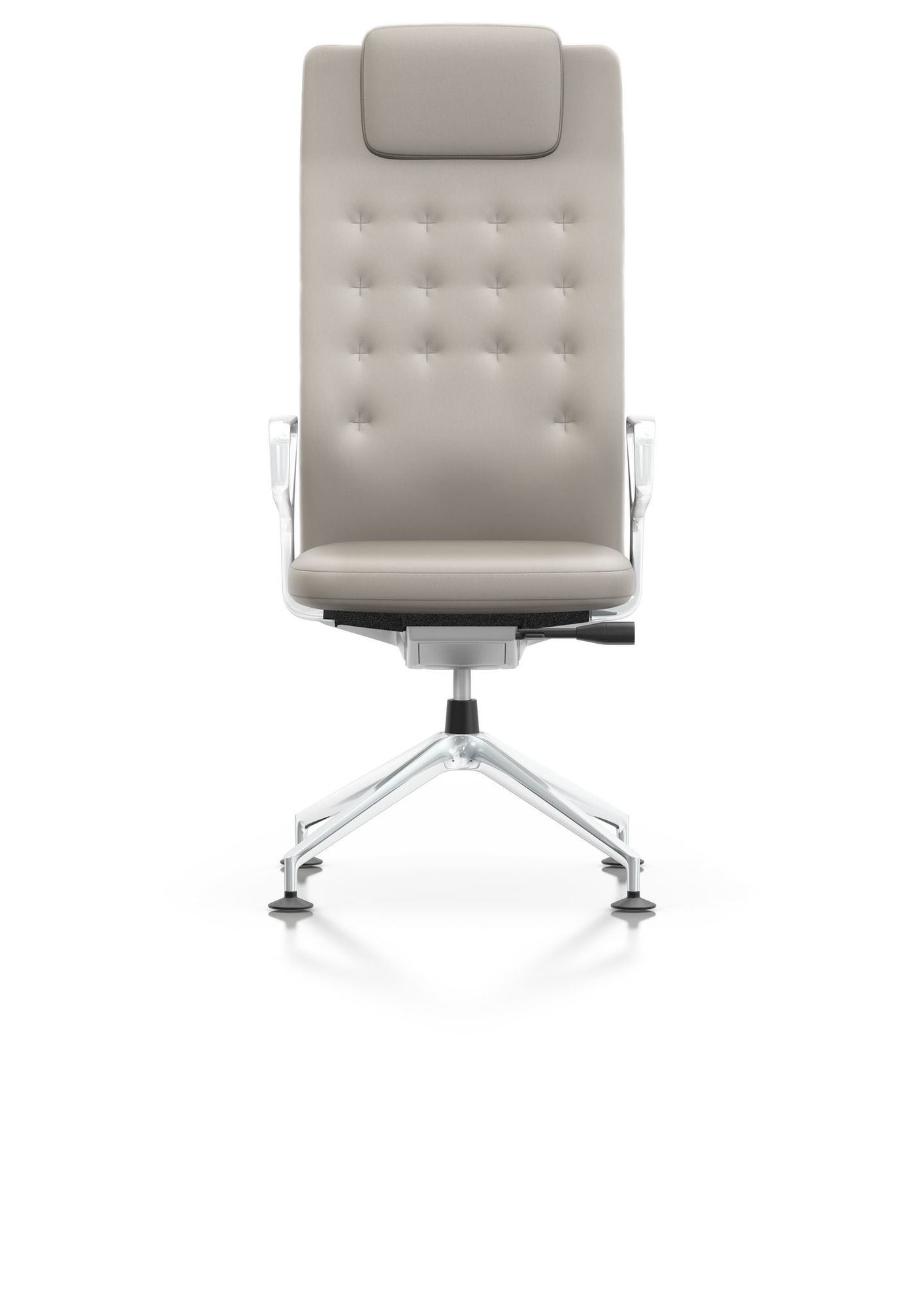 Vitra ID Chair Trim L Bürostuhl in Beige mit hoher Rückenlehne und Kopfstütze.