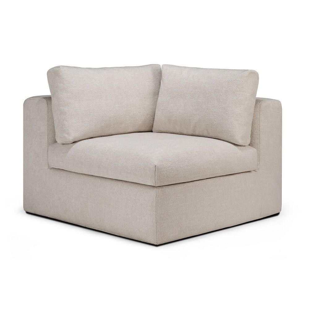 Mellow Sofa Ecke in Ivory Stoff von Ethnicraft, modernes Ecksofa mit Kissen.