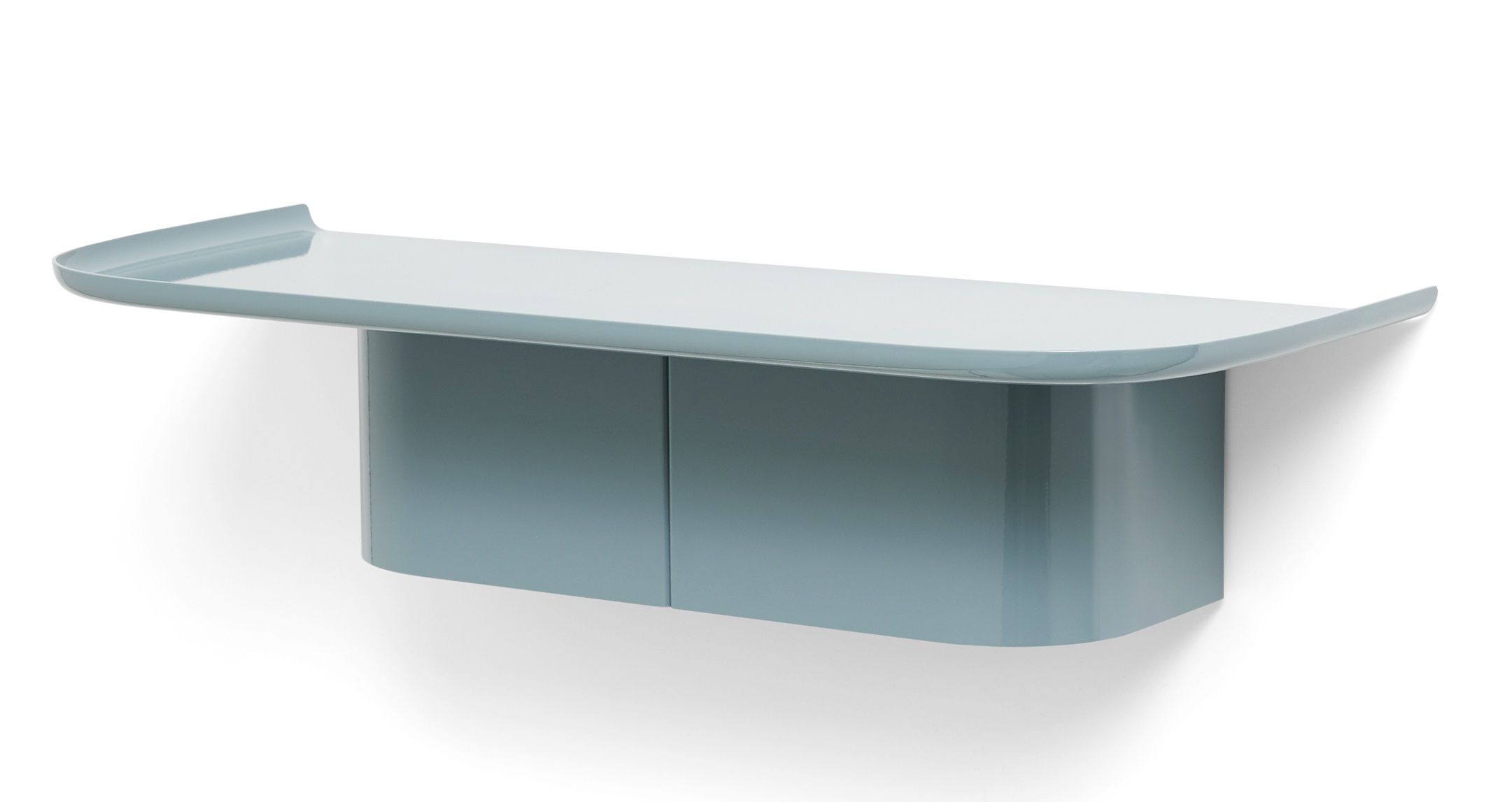 Blaues Hay Korpus Shelf Wandregal mit Ablagefläche und zwei Haken zur Wandmontage.