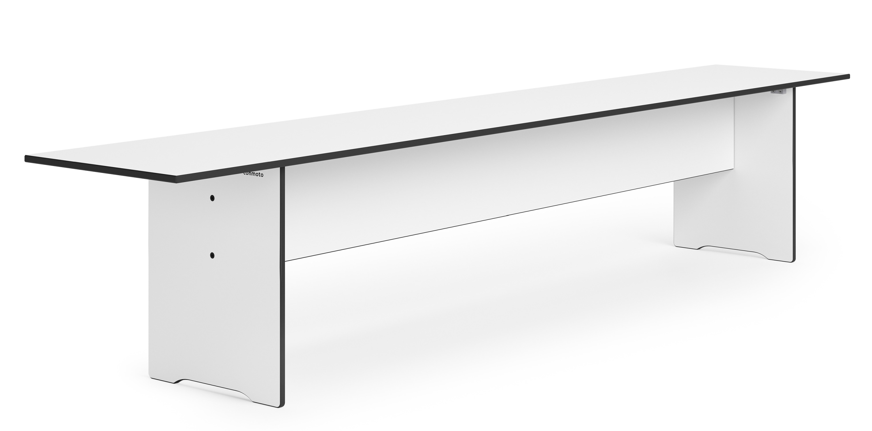 Weiße Conmoto Riva Bank für den Außenbereich, moderne Gartenbank aus wetterfestem Material.