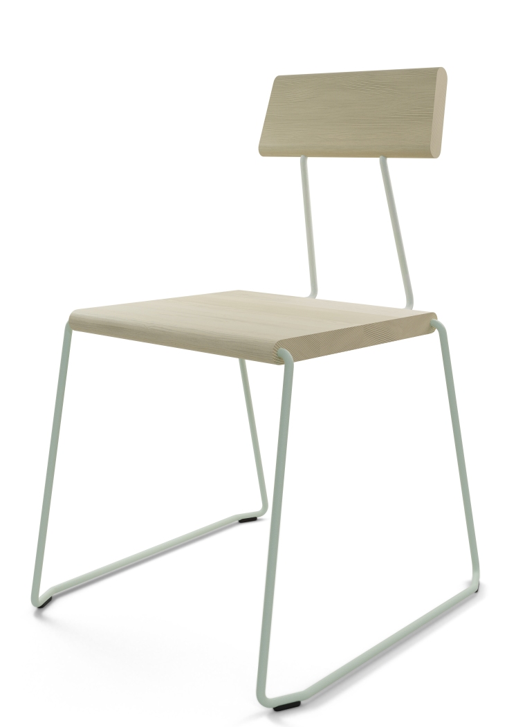 Weißer D:005 Stuhl von Fuchs & Habicht mit hellem Holz und minimalistischem Design.