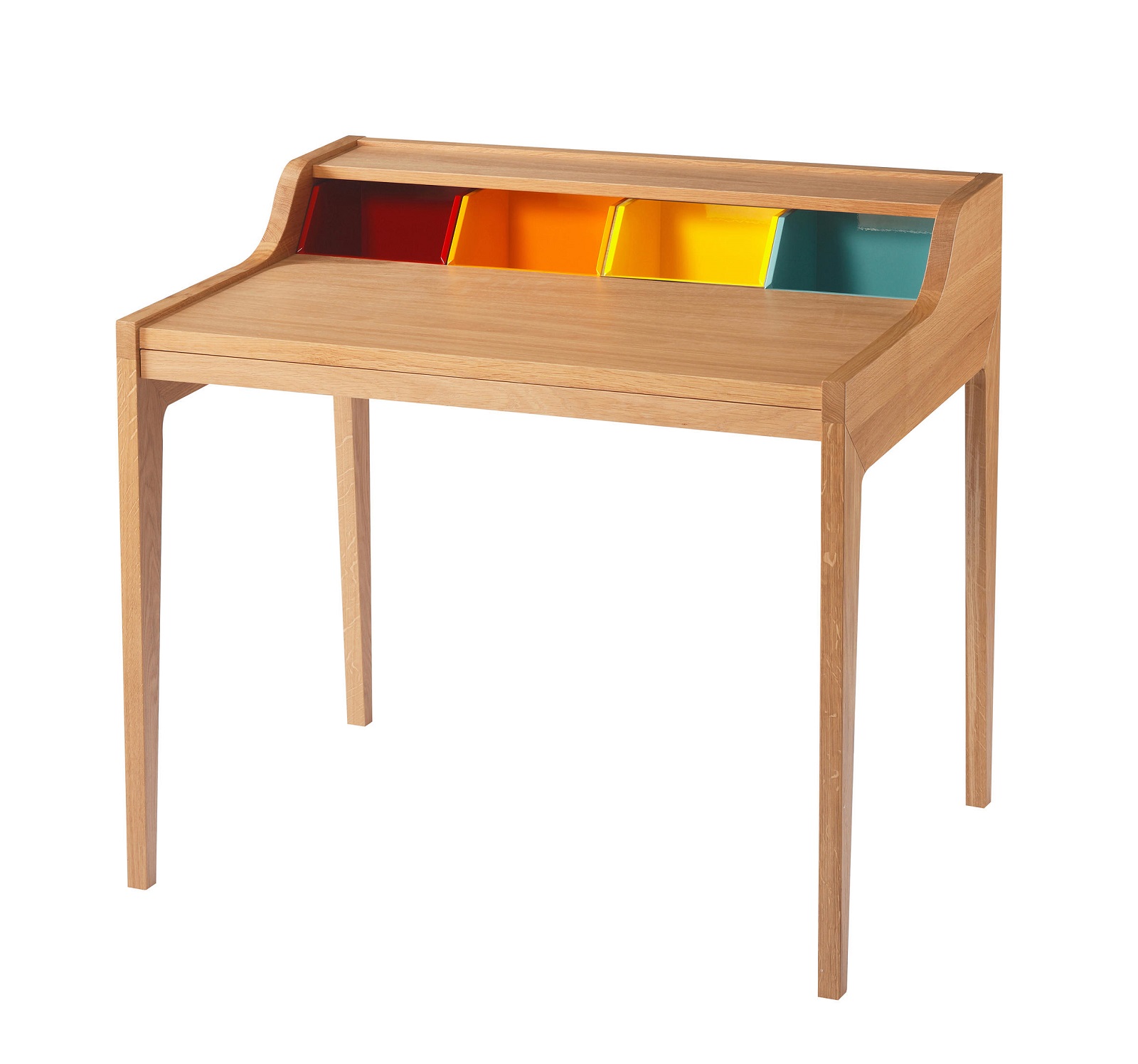 The Hansen Family Remix #2 Schreibtisch aus Eiche mit farbigen Schubladen, modernes Design.