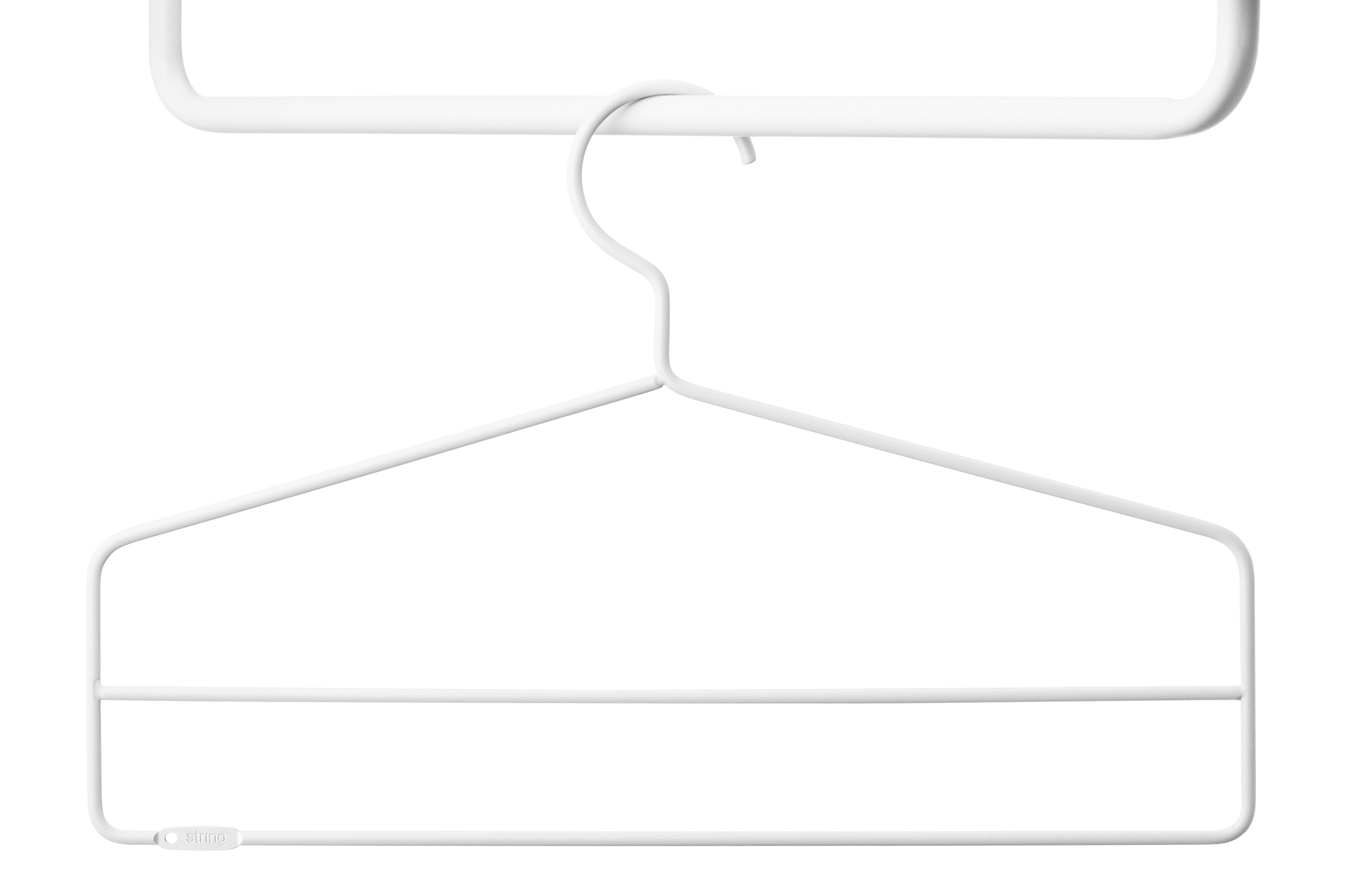 Weißer String Kleiderbügel für Kleidung, Teil eines 4er-Packs. Praktische Kleideraufbewahrung für Kleiderschrank und Garderobe.