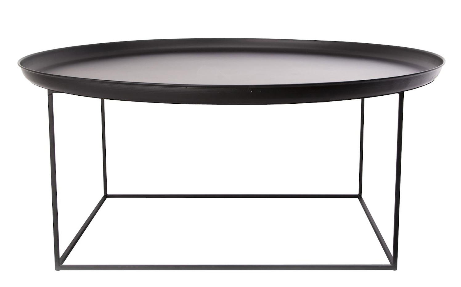 Schwarzer Duke Couchtisch von Norr11 mit runder Tischplatte und filigranem Metallgestell.