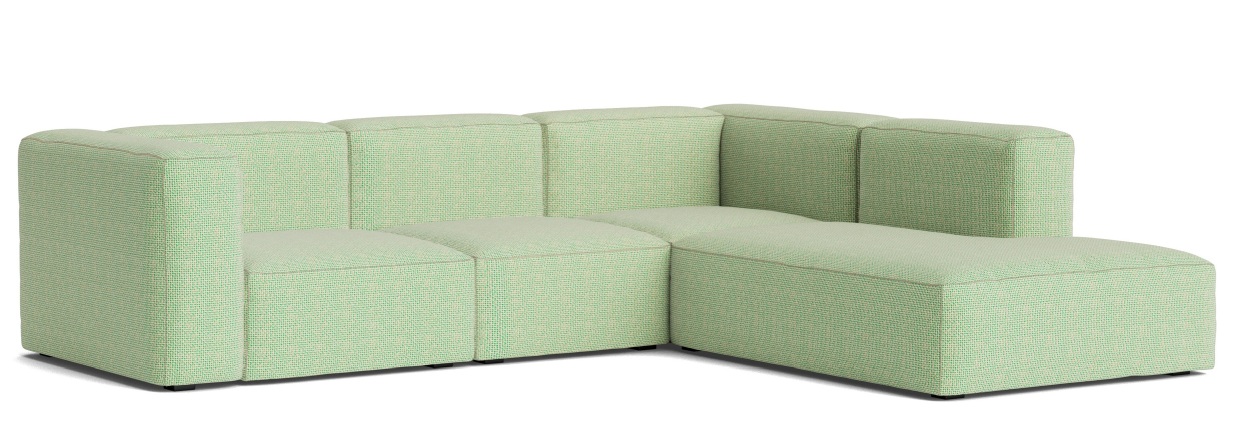 Mags Soft Sofa Corner Combination 2 Armlehne rechts Hay Stoff Tartaglia Grün/Weiß mit Beige Stich