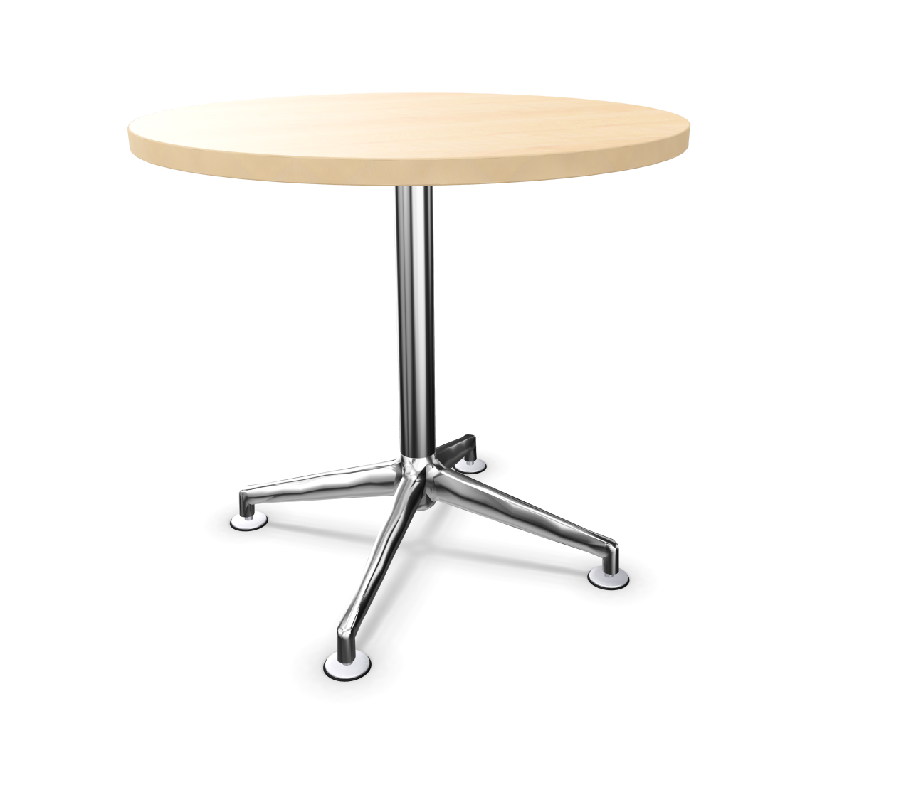 Fina Conference Tisch von Brunner: Runder Besprechungstisch mit hellem Holzfurnier und Chromfuß.