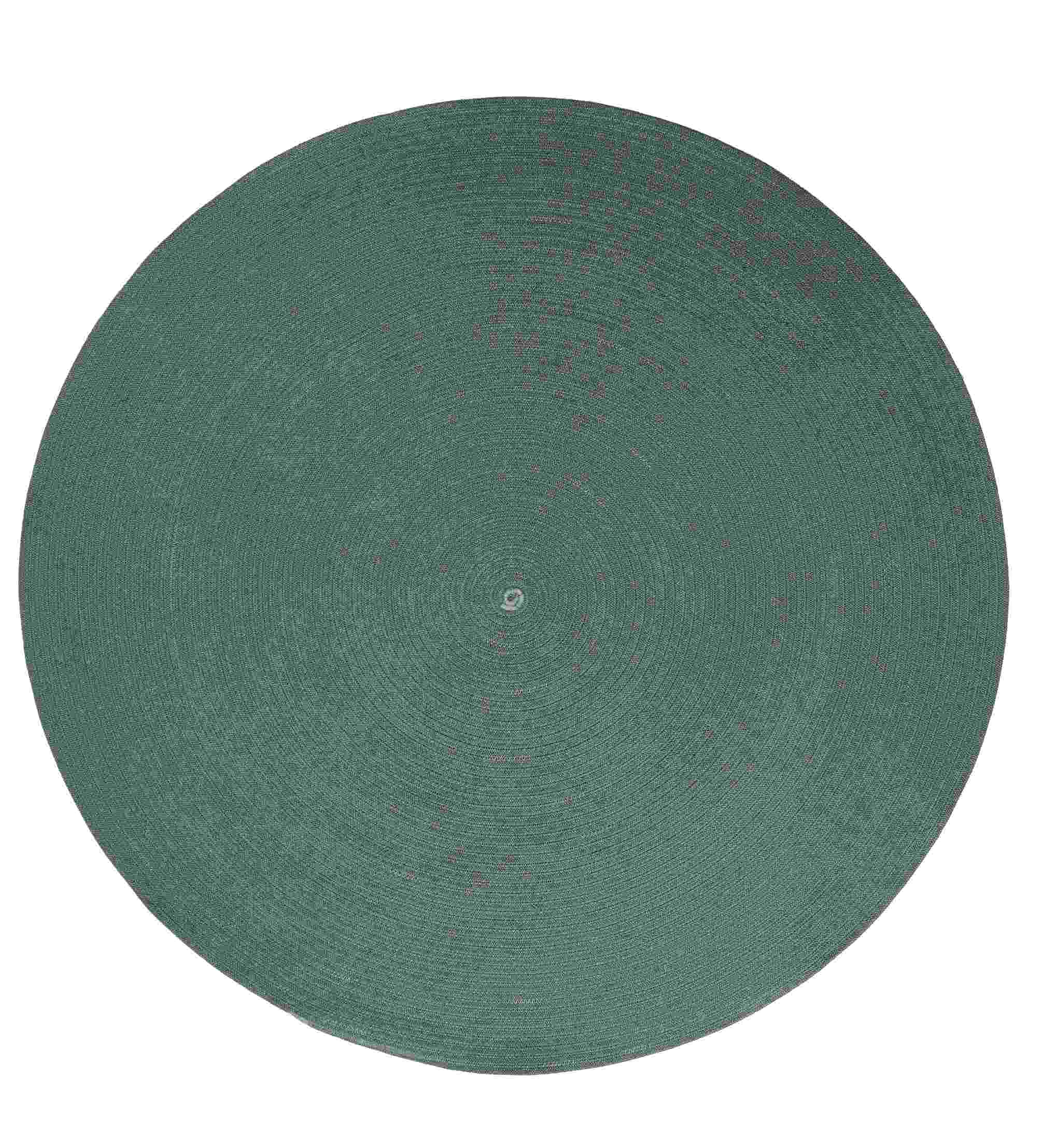 Dunkelgrüner, runder Cane-Line Outdoor Teppich. Moderner Teppich für den Außenbereich, wetterfest und stilvoll.