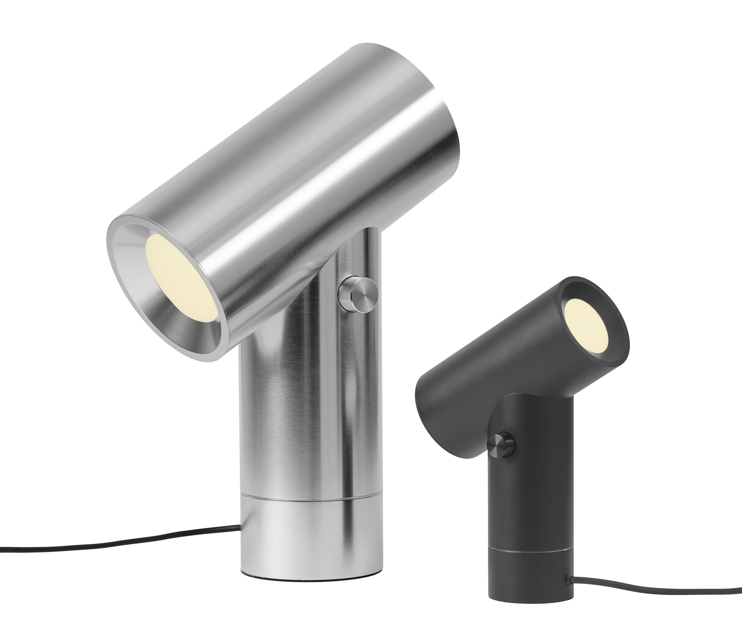 Muuto Beam Lamp Tischleuchte, poliertes Aluminium und schwarze Ausführung, modernes Design.
