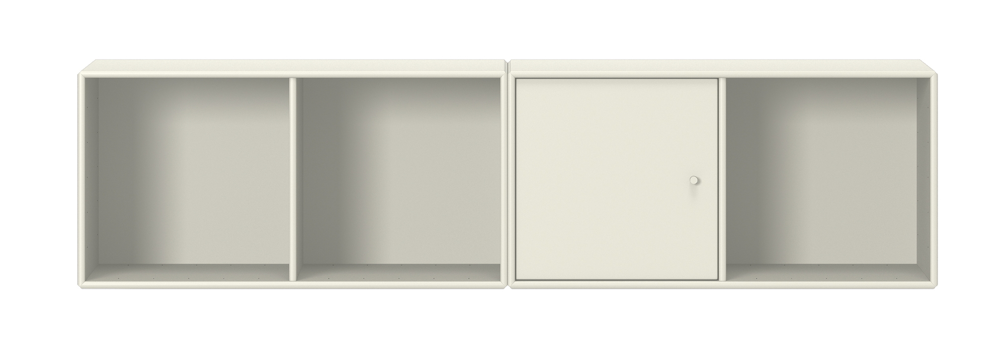 LINE Wandregal Vanilla Montana: Zwei weiße Regalelemente, eines mit Tür, für moderne Wandgestaltung.