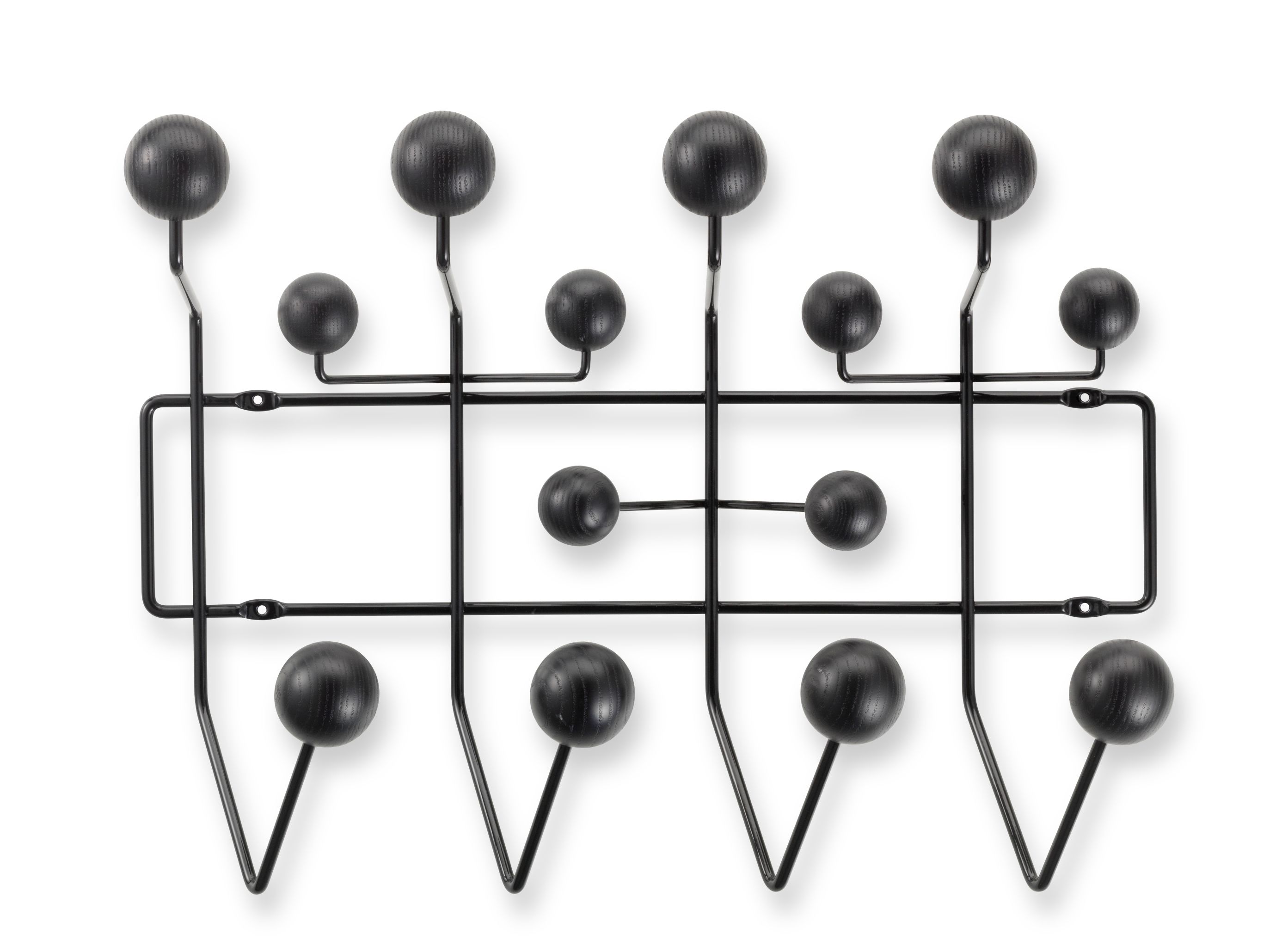 Eames Hang it all Garderobe in Esche schwarz von Vitra, moderne Wandgarderobe mit Holzkugeln.