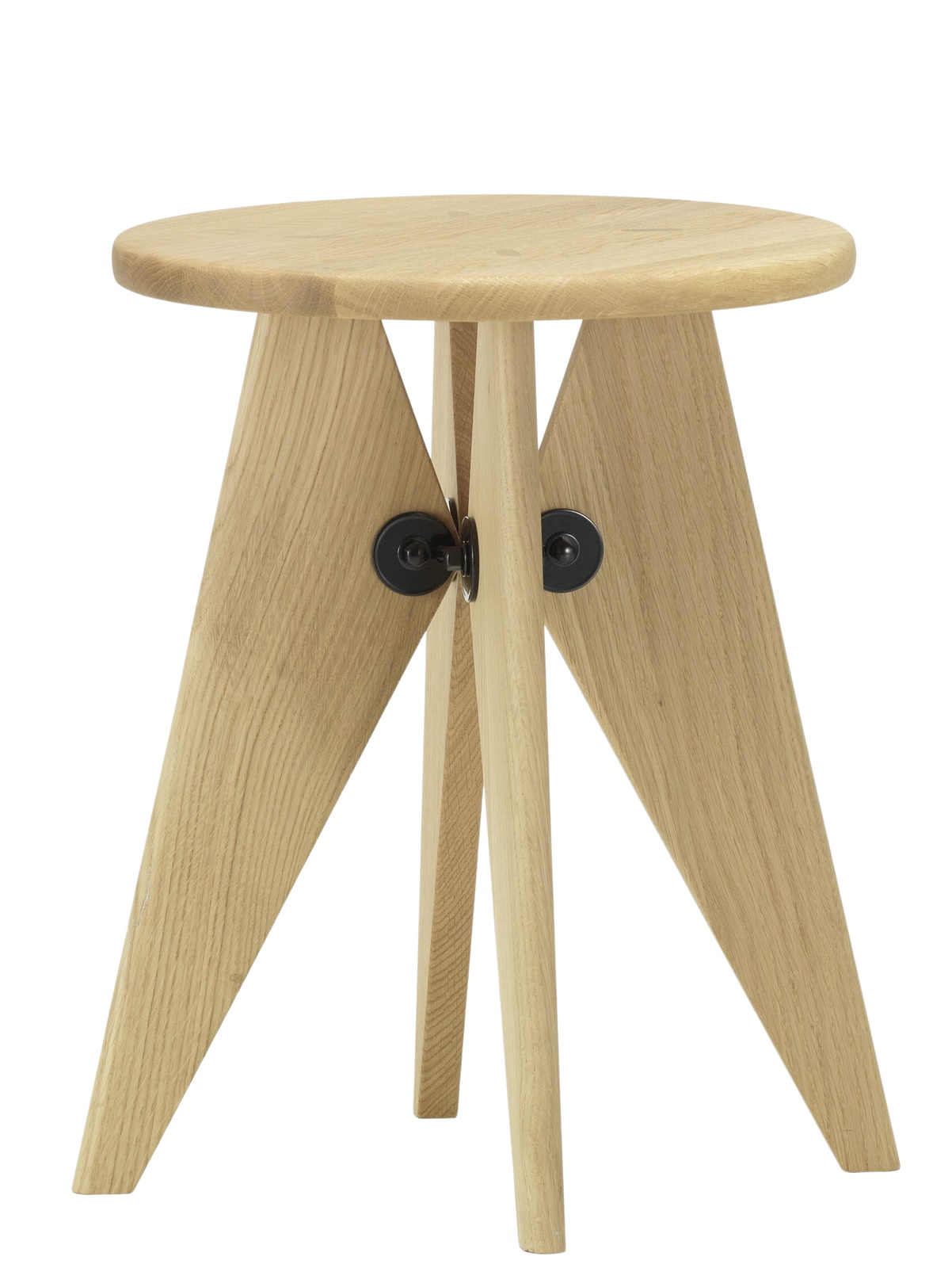 Vitra Tabouret Bois Hocker aus hellem Holz mit runder Sitzfläche und dreibeinigem Gestell.
