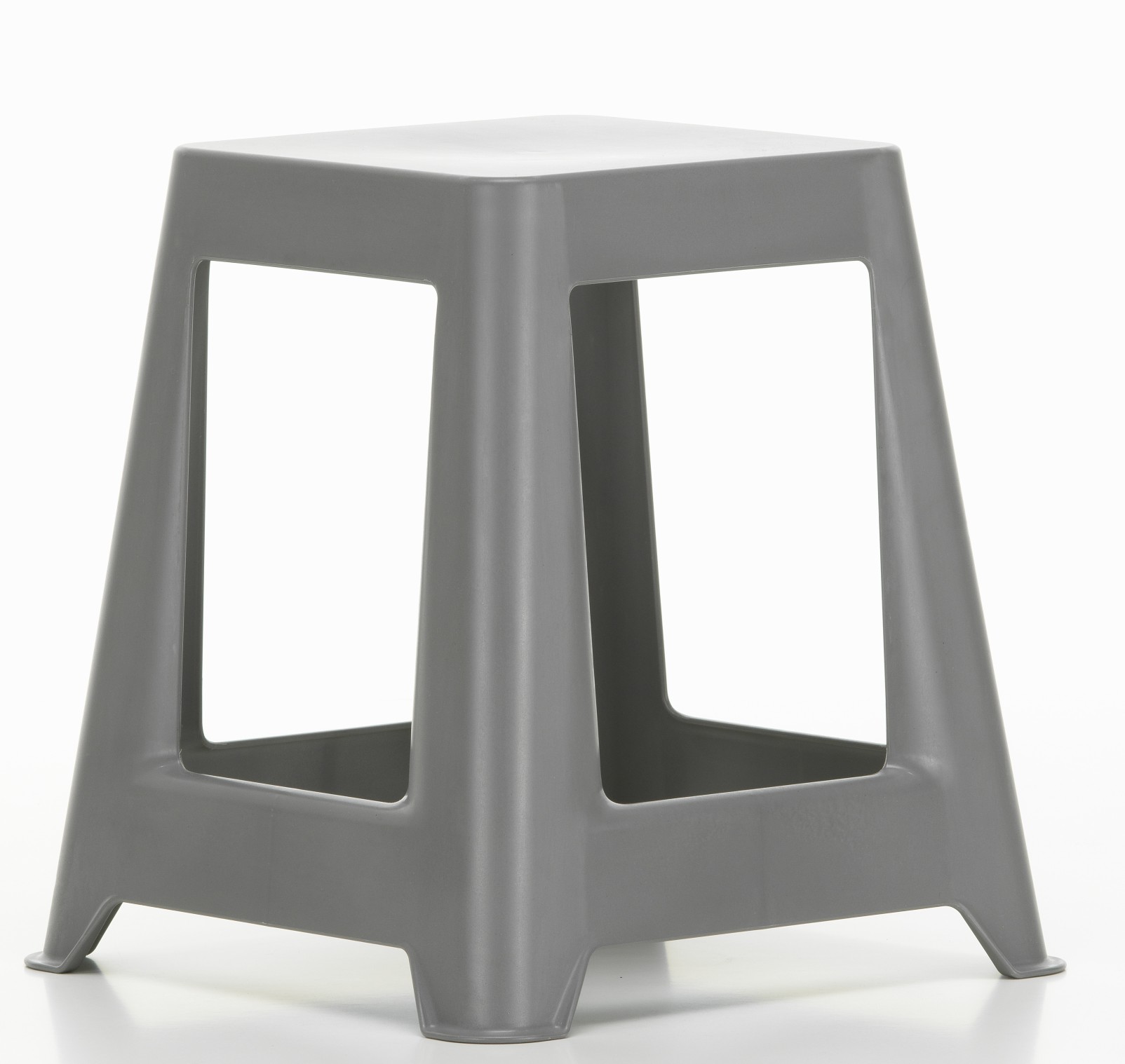 Dunkelgrauer Chap Hocker von Vitra: Moderner, minimalistischer Kunststoffhocker für Wohnzimmer und Büro.