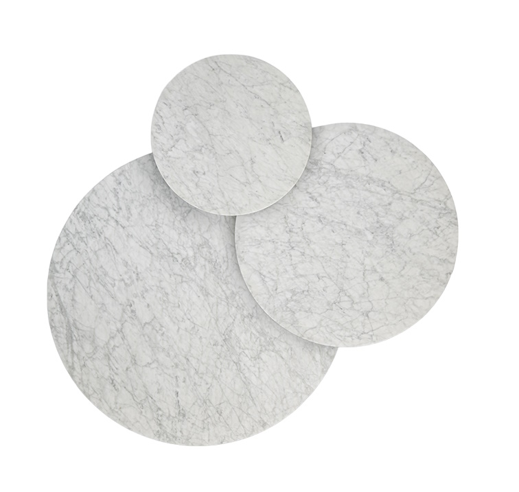 Grasshopper Couchtische, 3er Set von Knoll International, runde Marmor-Tischplatten, modernes Design.
