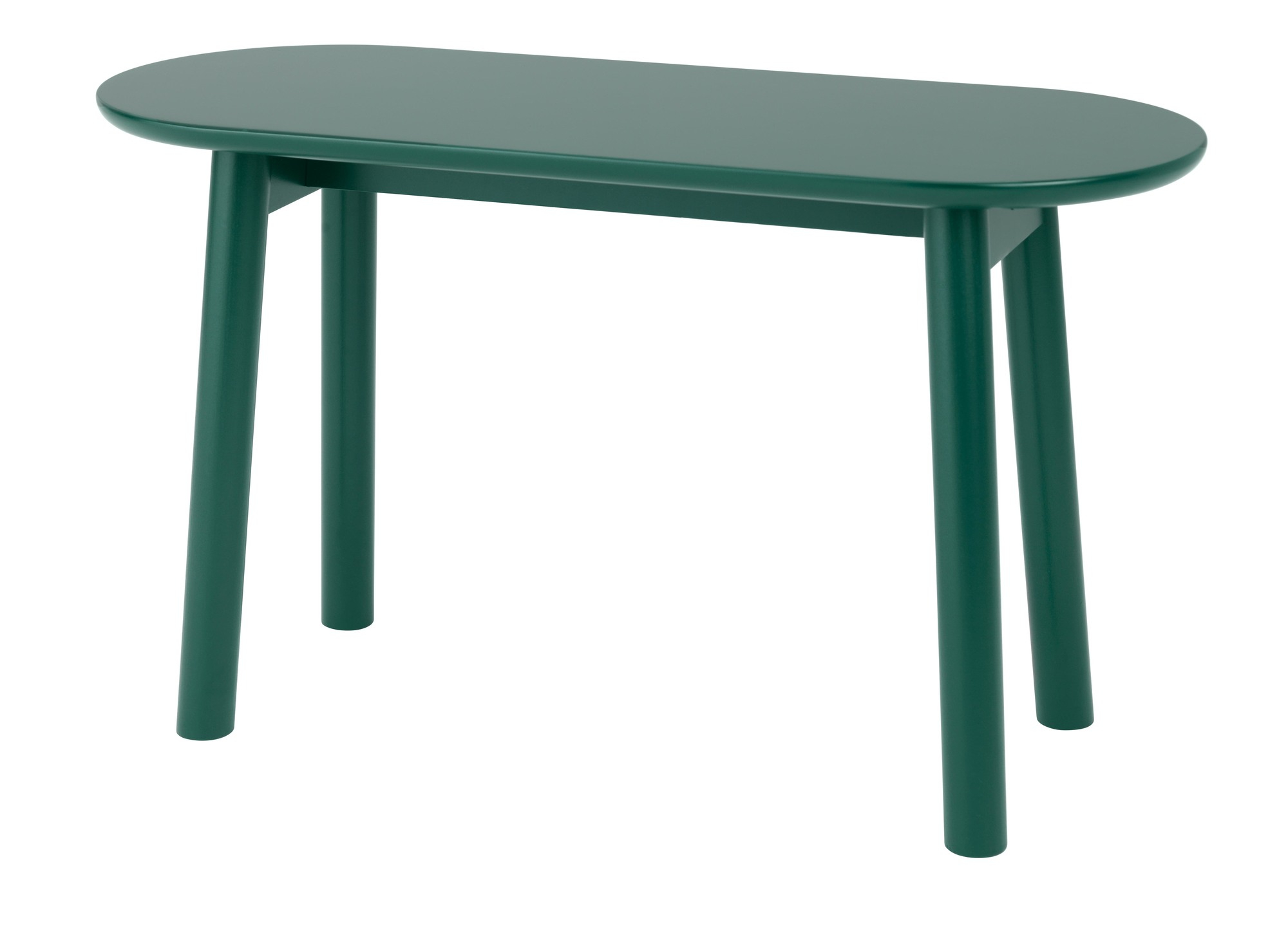 Grüne Mala Sitzbank von Schönbuch mit ovaler Sitzfläche und vier runden Beinen.