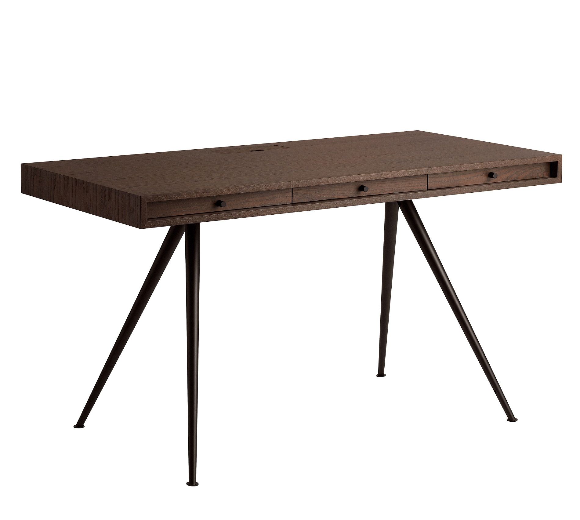 Brauner JFK Home Desk Schreibtisch von NORR11 mit drei Schubladen und schwarzen Beinen.