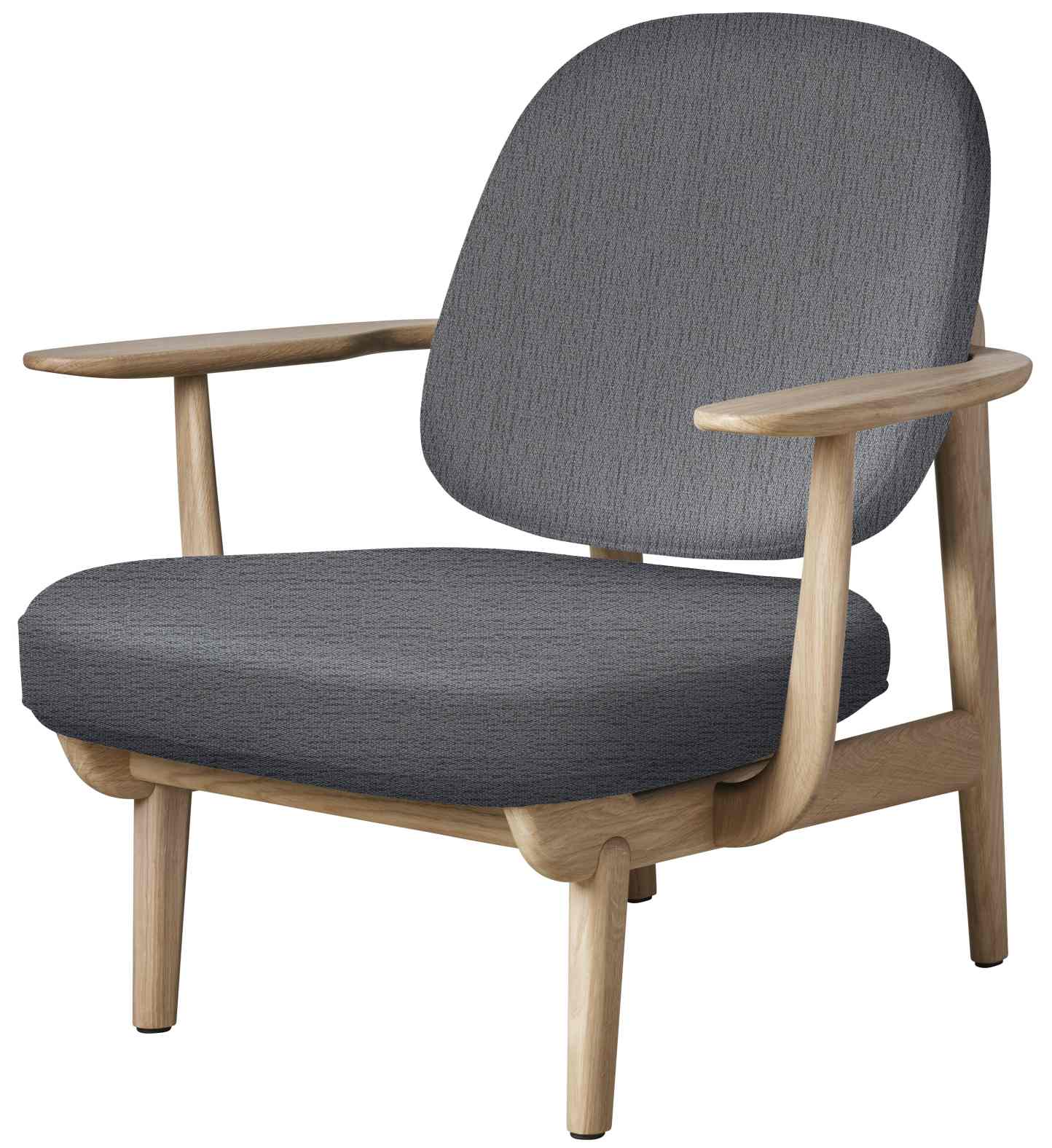 Grauer Fred Loungesessel von Fritz Hansen mit Holzgestell, bequemer Sessel für Wohnzimmer und Büro.