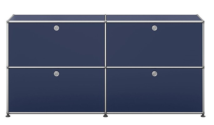 USM Haller Sideboard in Stahlblau mit vier Klappen, modernes Designmöbel für Wohnzimmer und Büro.
