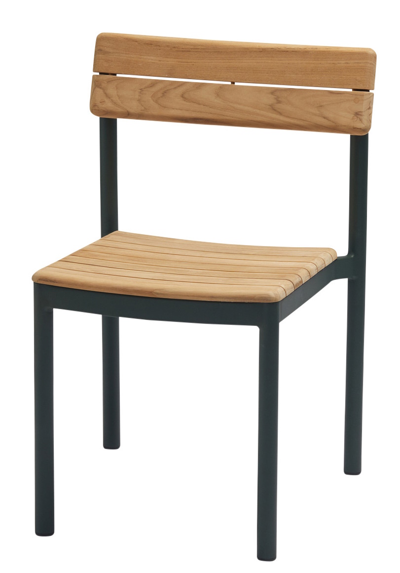 Pelagus Stuhl von Skagerak, Hunter green, mit Teakholz-Sitzfläche und Rückenlehne, Gartenmöbel.