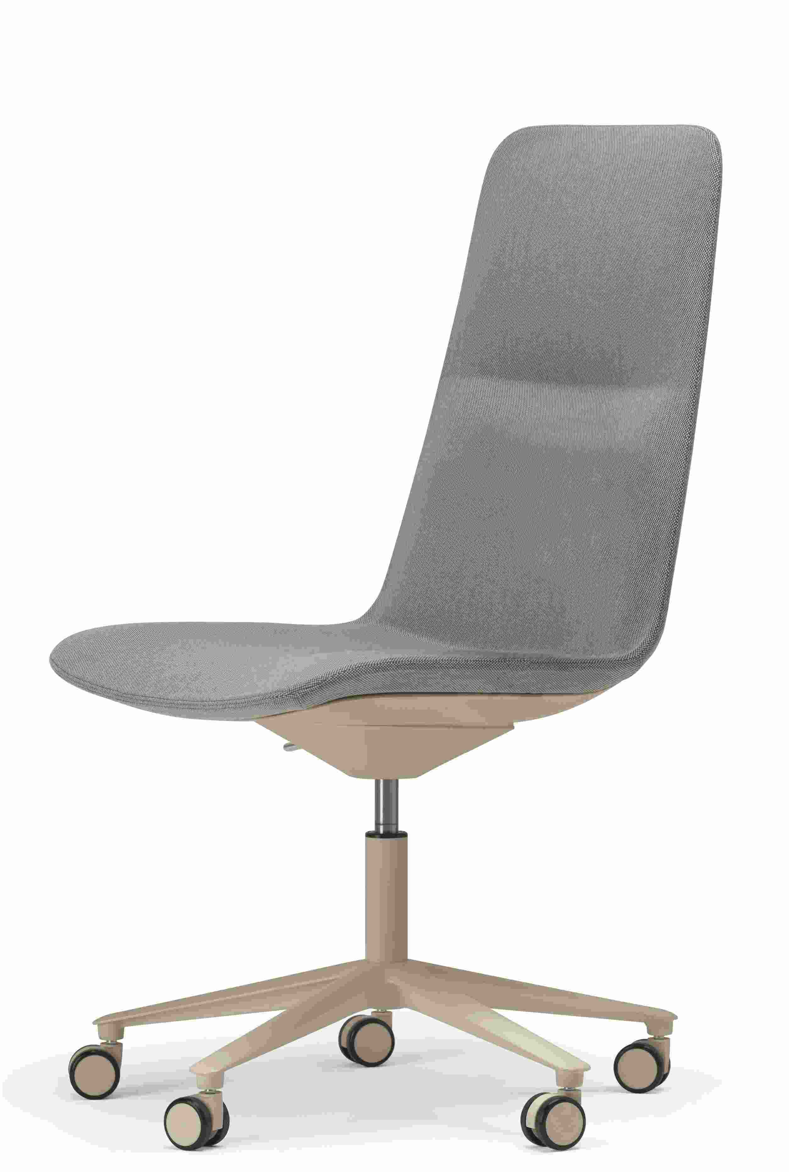 Grauer Slim Conference Stuhl mit Rollen, ideal für Büro und Konferenzräume.
