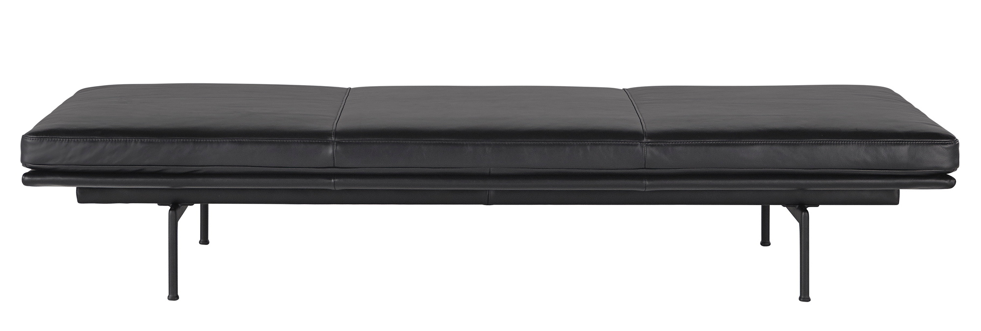 Schwarze Muuto Daybed Liege mit Lederbezug und minimalistischem Design, ideal für moderne Wohnräume.