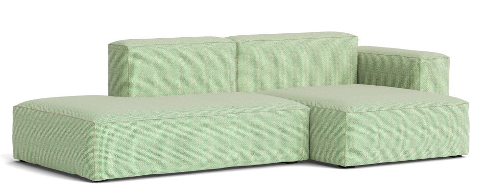 Mags Soft Sofa Low 2,5-Sitzer Combination 3 mit Armlehne rechts Hay Stoff Tartaglia Grün/Weiß mit Beige Naht