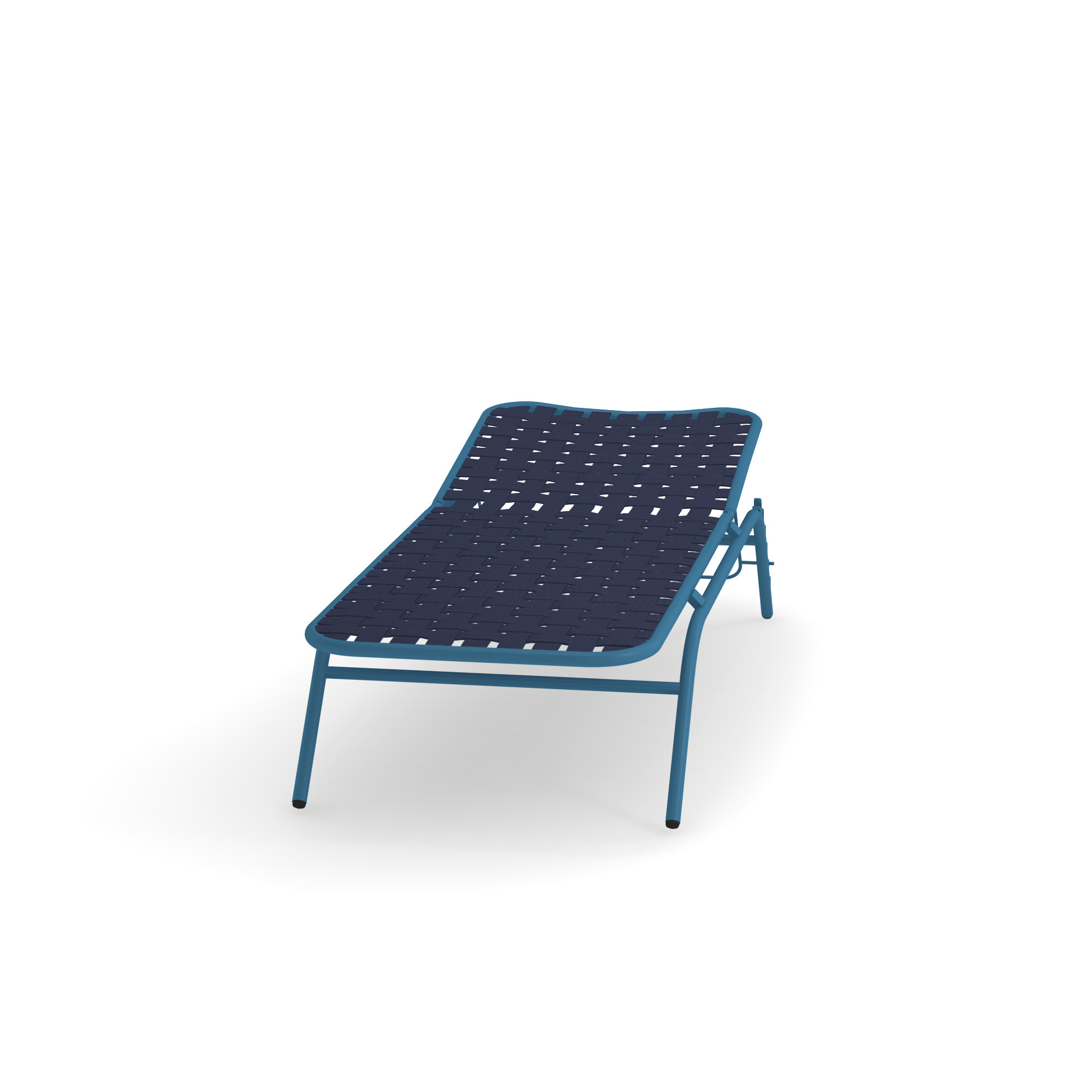 Blaue Yard Liege von emu für den Garten oder die Terrasse mit geflochtener Sitzfläche.