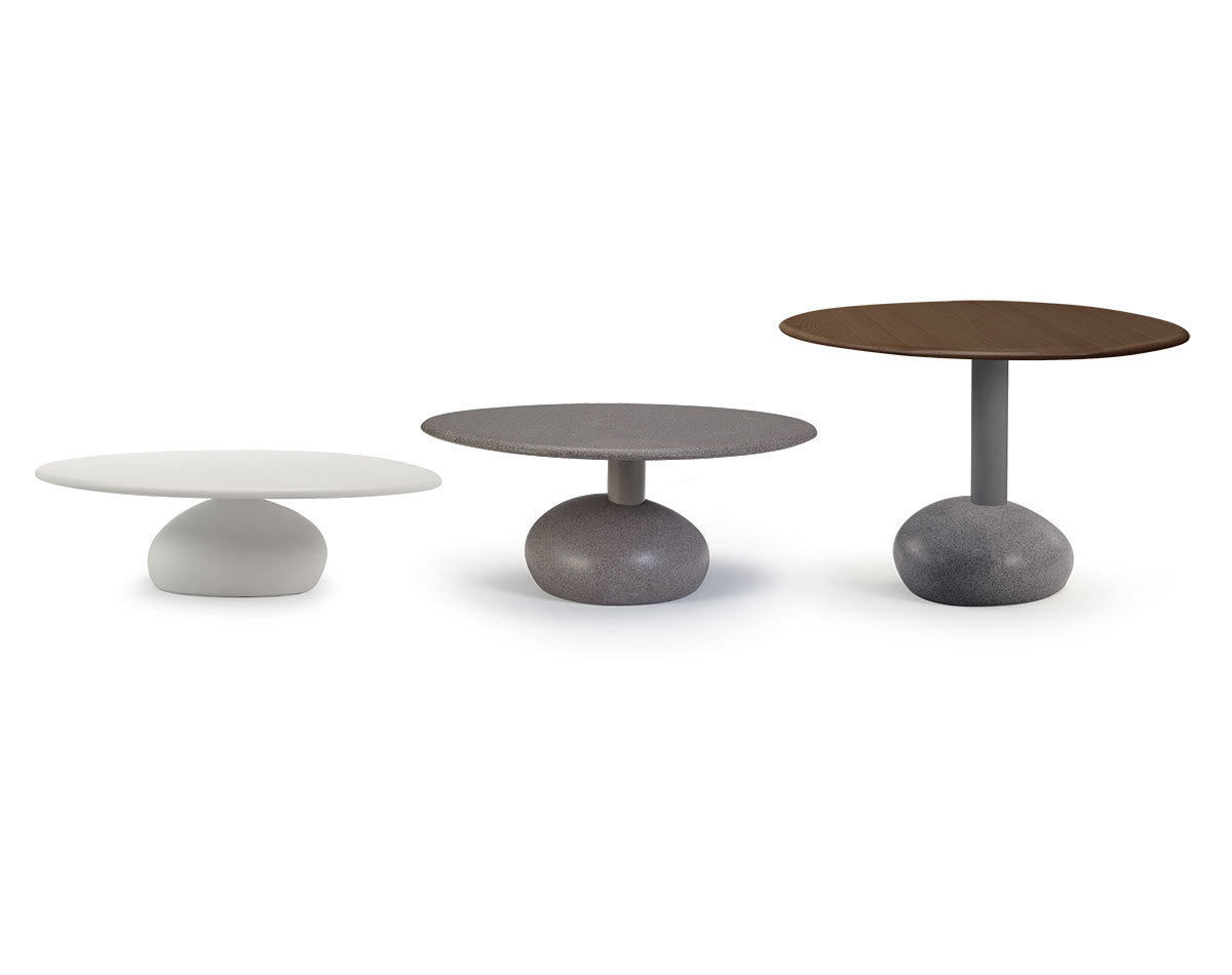 Vesper Beistelltisch von Sancal in Weiß, Grau und Holz, moderne Couchtische mit Stein-Optik.