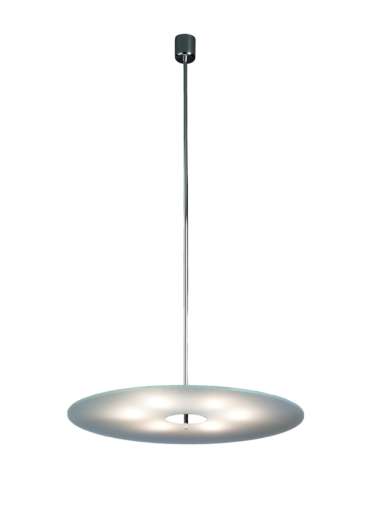 HP28 Pendelleuchte von Tecnolumen: Runde, moderne Hängelampe mit diffusem Licht und Chrom-Aufhängung.