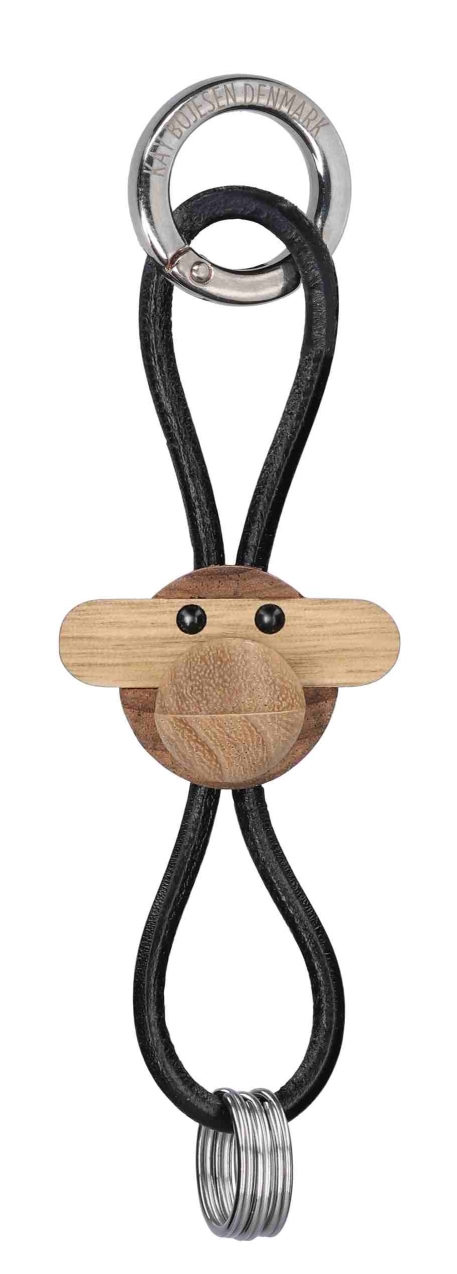 Affe Schlüsselanhänger silberfarbenes Metall mit schwarzem Leder Kay Bojesen