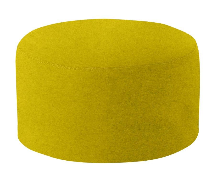 Gelber, runder Drum Hocker/Beistelltisch mit Stoffbezug, ideal als Sitzgelegenheit oder Ablagefläche.