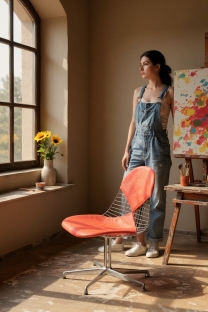 DKL-2 Wire Chair Stuhl mit Sitz und Rückenpolster Vitra