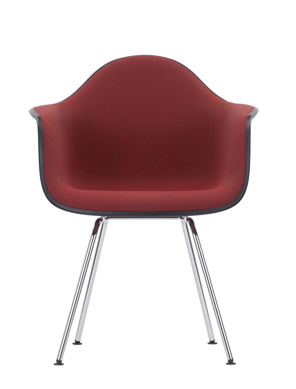 Roter Eames Plastic Arm Chair DAX Stuhl von Vitra mit verchromtem Gestell.