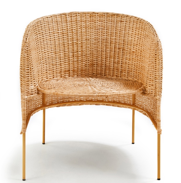 Caribe Lounge Chair aus Rattan, gelb. Outdoor Sessel aus Naturmaterial für Garten und Terrasse.