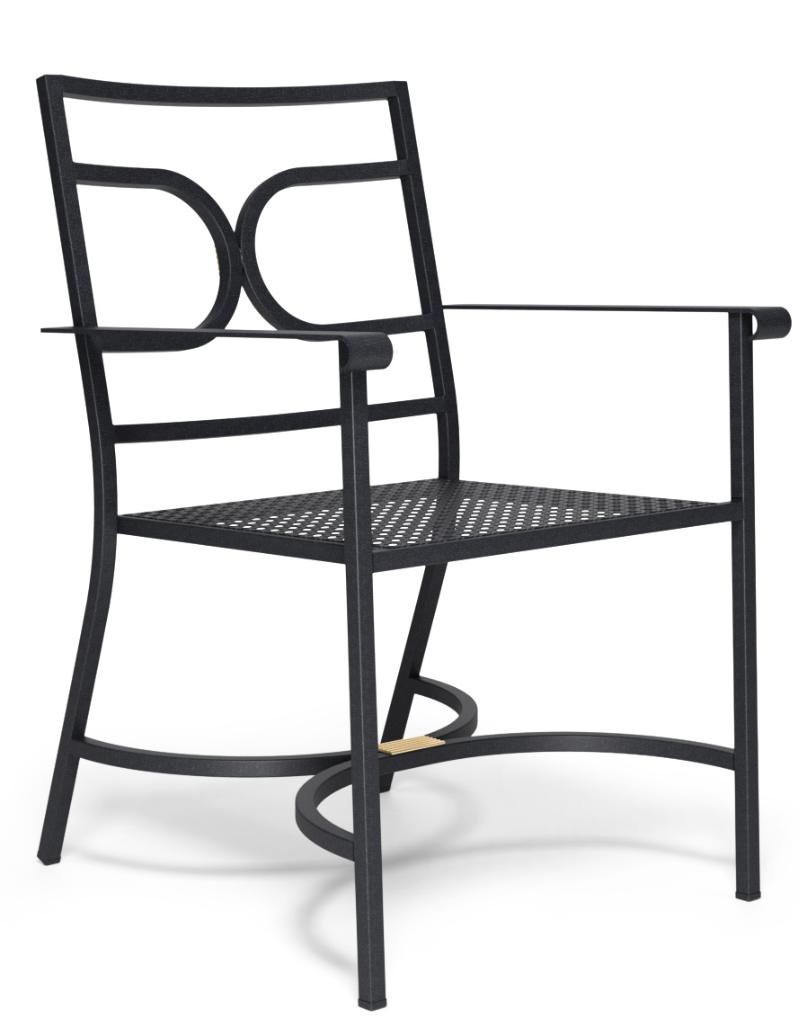 Schwarzer Collier Armchair von Emu, ein stilvoller Outdoor Armlehnstuhl mit Metallgestell und Lochmuster-Sitzfläche.