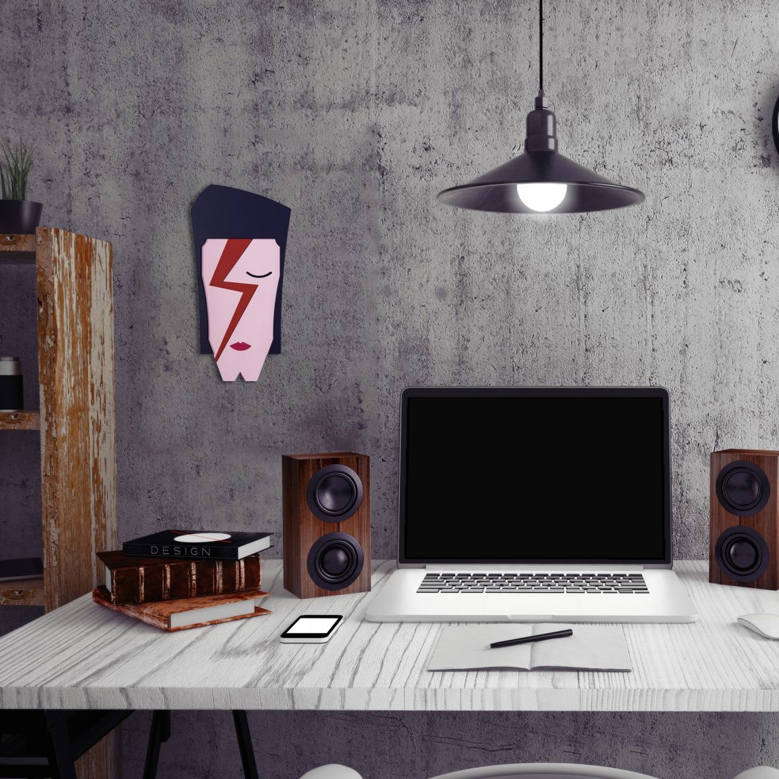 David Bowie Wanddeko Umasqu, handgefertigtes EINZELSTÜCK, Pop Art Wandkunst für Musikliebhaber und stilvolle Inneneinrichtung.